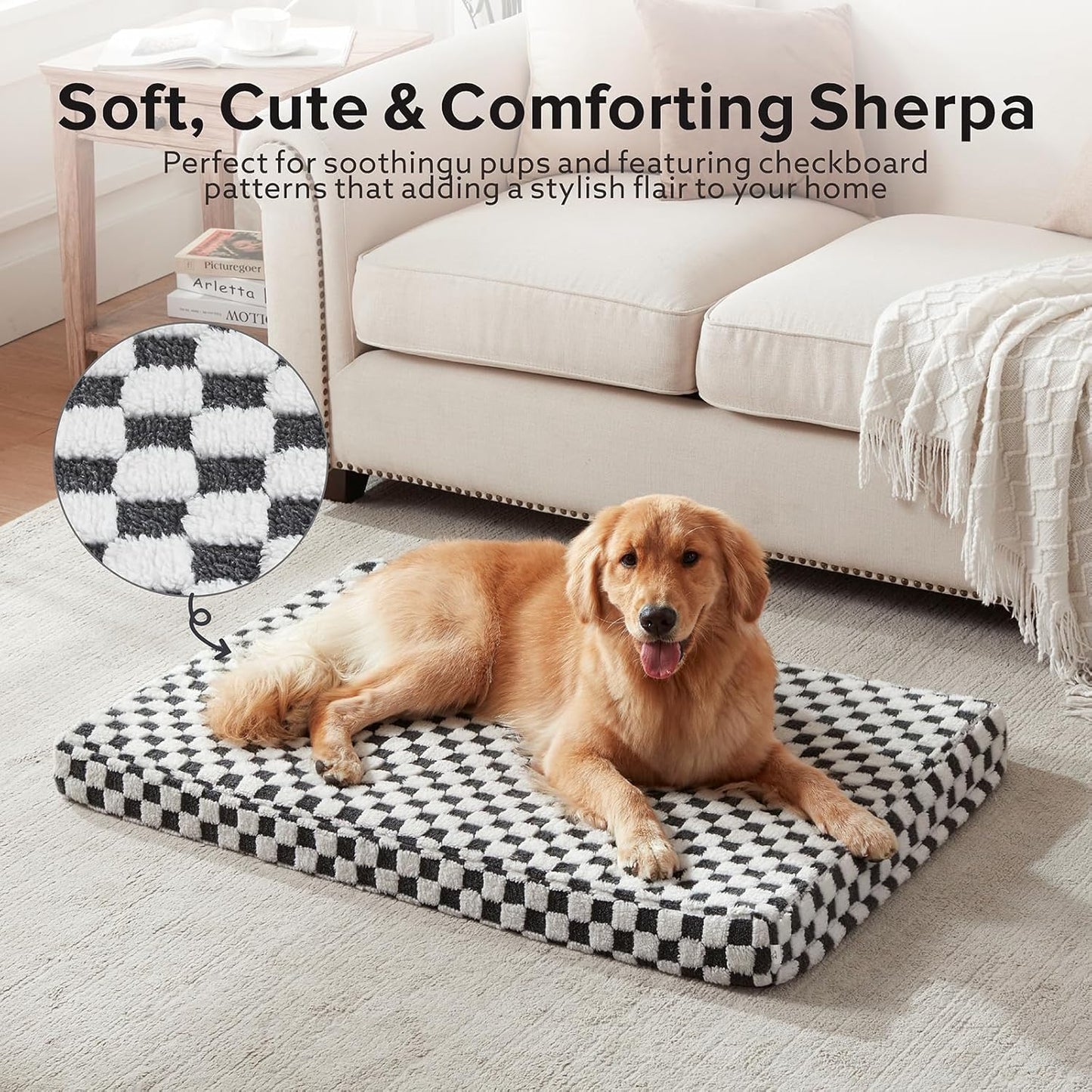 Dog Bed for Medium Dogs, Large Orthopedic Dog Bed with Removable Washable Cover, Cute Modern Plush & Memory Egg Crate Foam Dog Bed(Black))