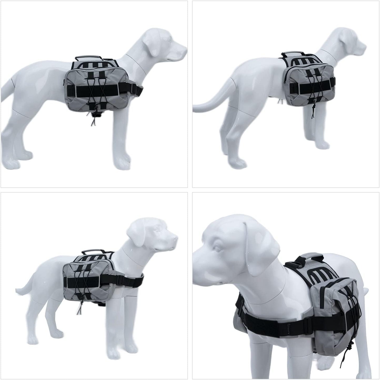 Large Dog Backpack, Outdoor Hound Saddle Bag Dog Pack with Side Pockets for Small Medium Large Dogs, Adjustable Tactical Dog Pack for Hiking, Travel, Camping, Training Gray M