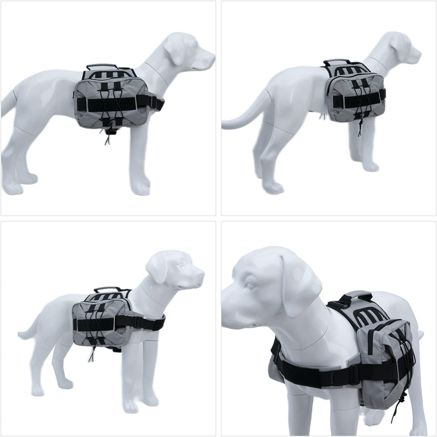 Large Dog Backpack, Outdoor Hound Saddle Bag Dog Pack with Side Pockets for Small Medium Large Dogs, Adjustable Tactical Dog Pack for Hiking, Travel, Camping, Training Gray M