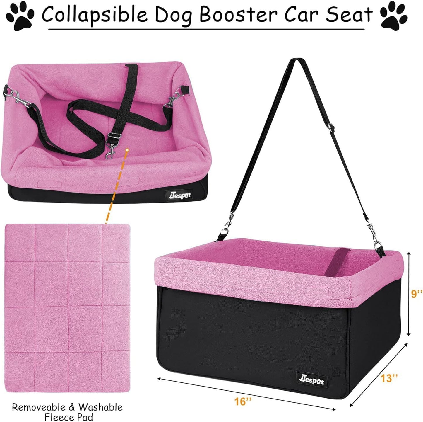Car Travel Dog Booster Seats, Portable and Breathable Pet Seats Dog Carrier with Seat Belt, Travel Safety Lookout Dog Booster Seat 16-In