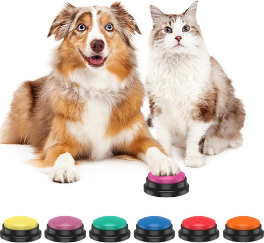 6PCS Dog Talking Button Recordable Dog Communication Button Dog Buttons Talk Training Colorful Pet Training Buttons Battery Powered Pet Training Buzzer Clear Recording Dog Button for Dogs Pets (6PCS)