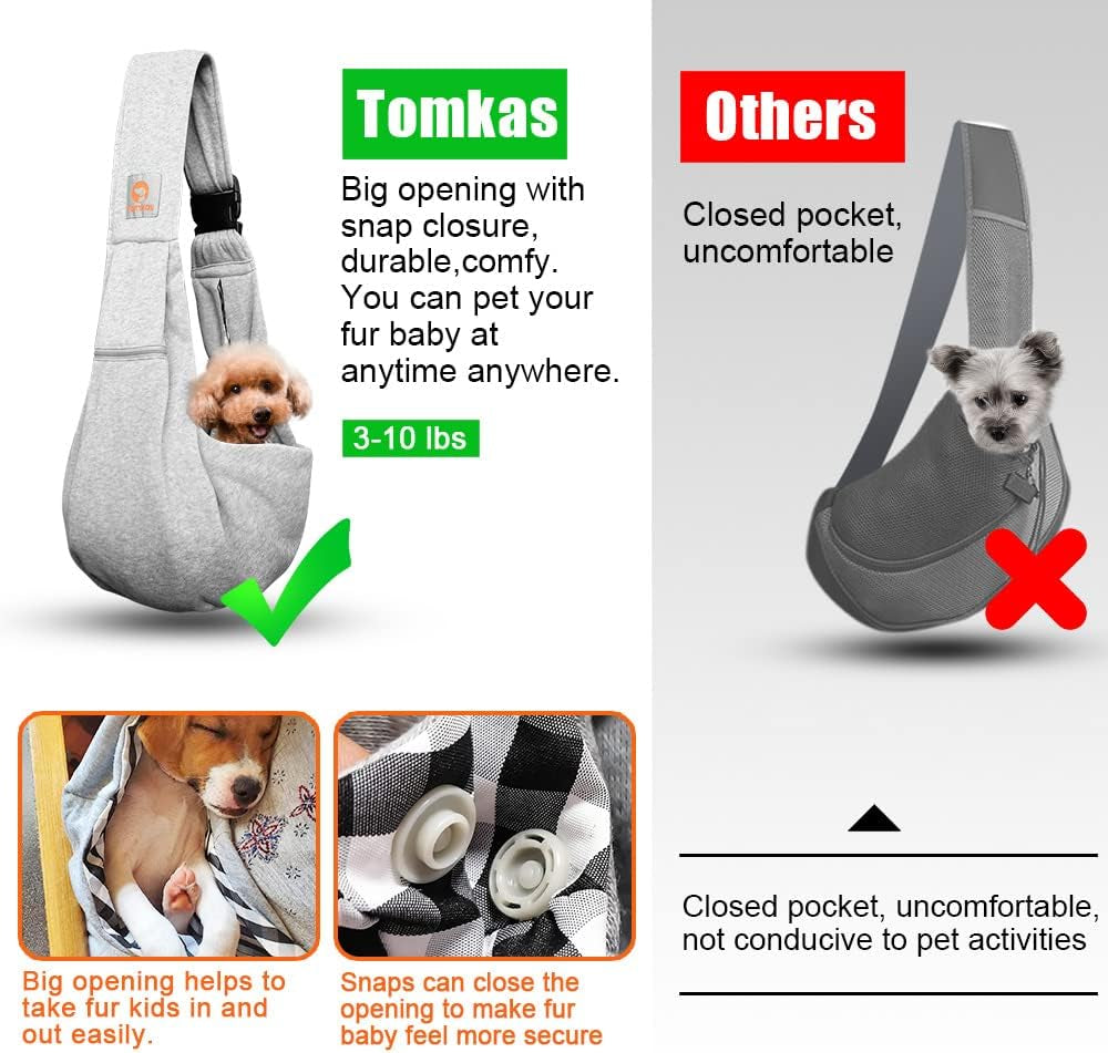 Small Dog Sling Carrier - Zipper Pocket & Adjustable Strap - for 3-10 Lbs Pets(Grey)