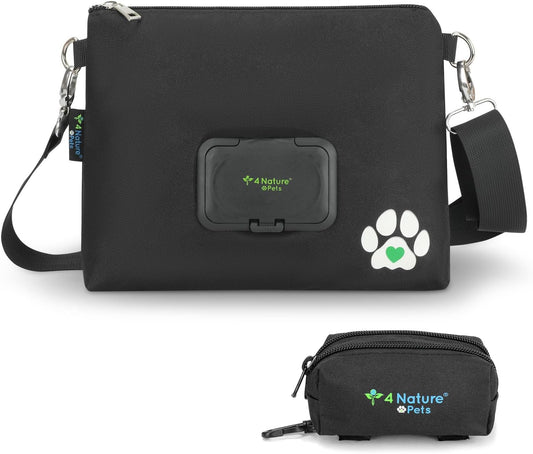 Dog Training Treat Pouch with Poop Bag Dispenser, Leakproof Wet Wipes Pocket, Water Resistant Food Holder (Black)