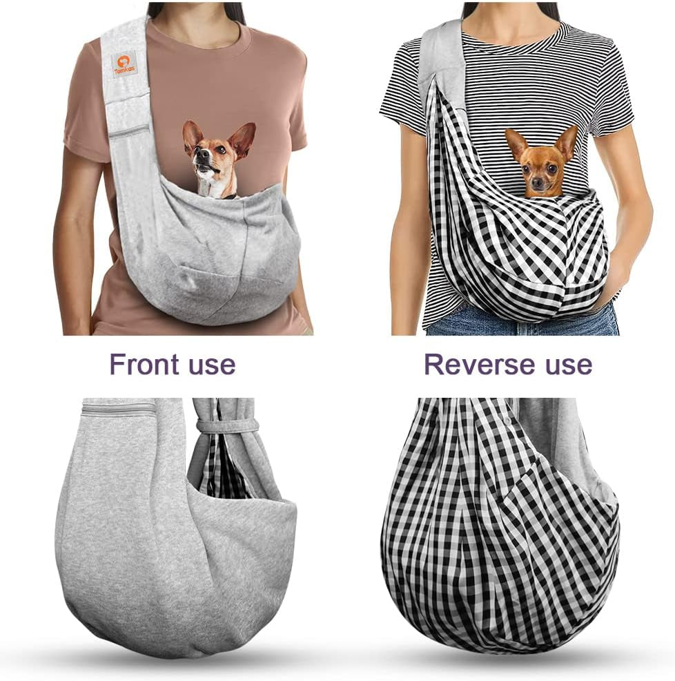 Small Dog Sling Carrier - Zipper Pocket & Adjustable Strap - for 3-10 Lbs Pets(Grey)