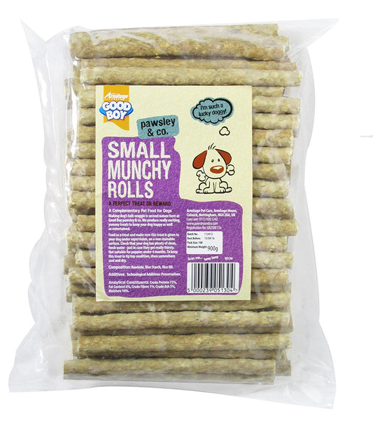 Good Boy 05130 Rawhide Small Munchy Rolls Dog Treats Food Chews Snack 100 Pack