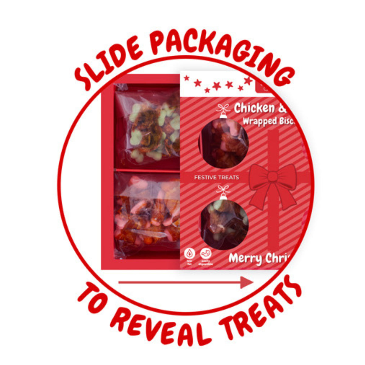 Christmas Dog Treats Pack of 4 Wrapped Biscuits Chicken Duck Festive Puppy Chews