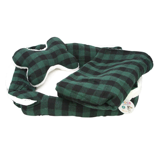 Pet Dog Bed Puppy Soft Warm Cushion Nest Basket Bed Blanket Toy Checked Medium