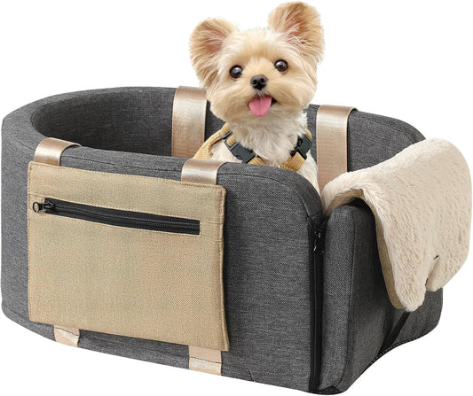 Dog Car Booster Seat - Cat Carrier with Safety Tethers for Dogs & Cats, Easy Carrying Strap, Travel Bags