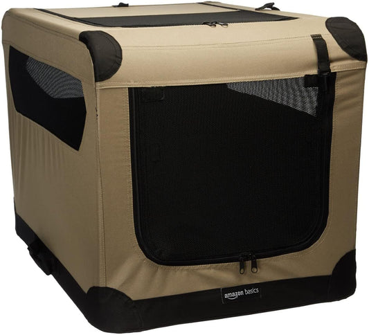 2-Door Collapsible Soft-Sided Folding Soft Dog Travel Crate Kennel, Medium (53 X 53 X 76 Cm), Tan
