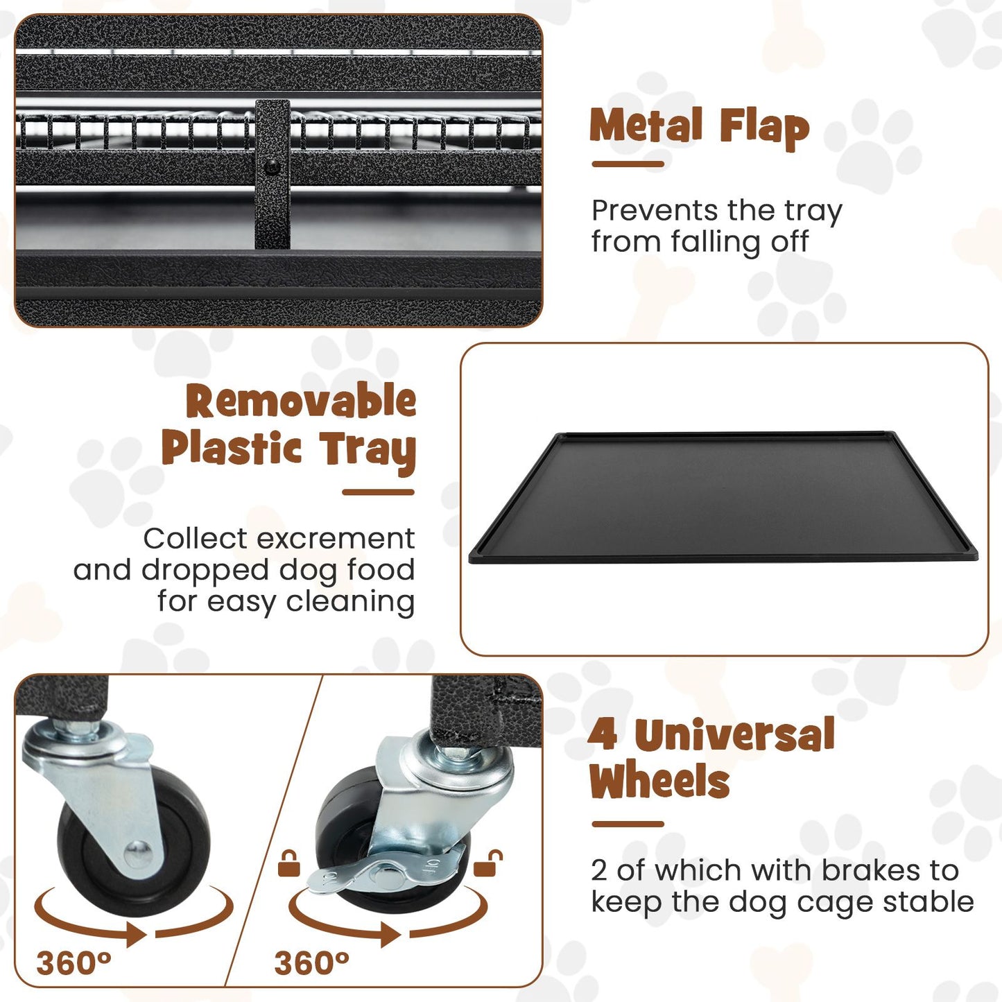 96/120Cm Metal Dog Cage Foldable with Double Door and Wheels