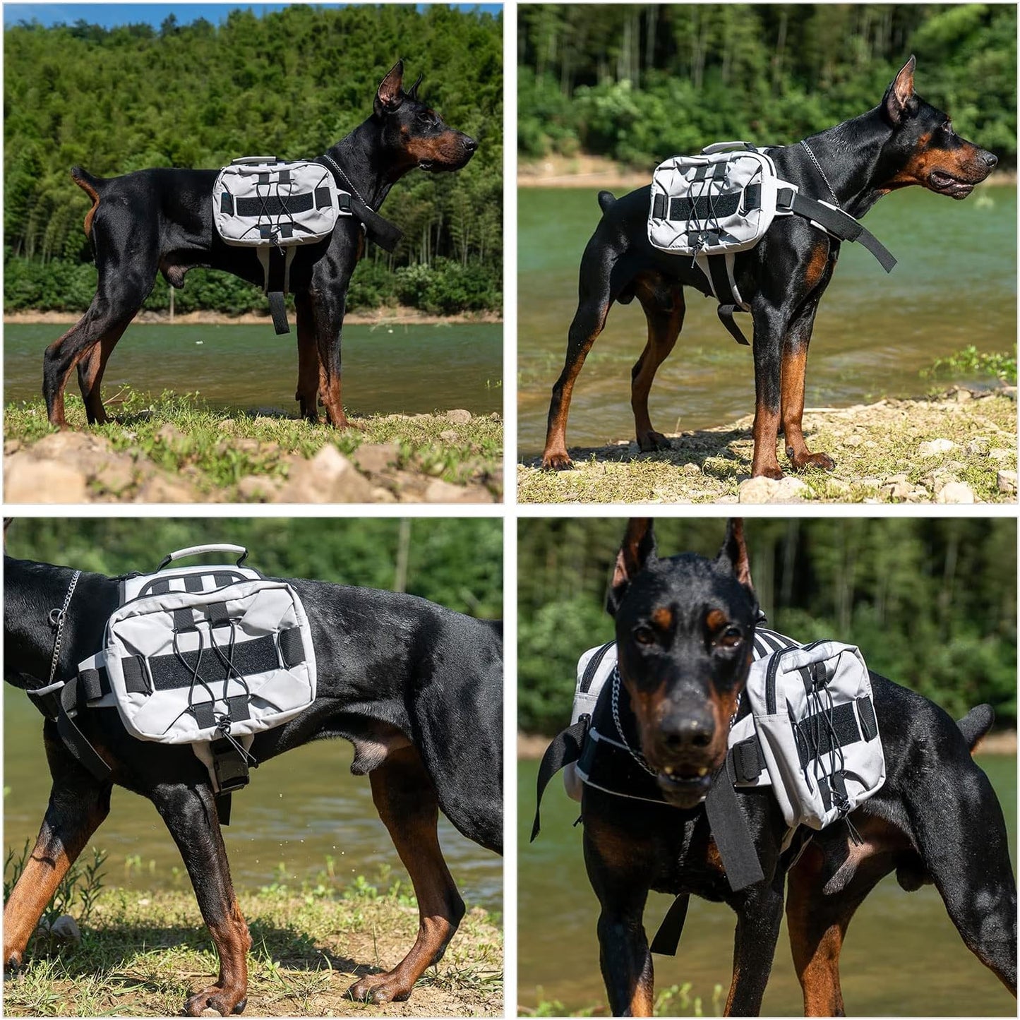 Large Dog Backpack, Outdoor Hound Saddle Bag Dog Pack with Side Pockets for Small Medium Large Dogs, Adjustable Tactical Dog Pack for Hiking, Travel, Camping, Training Gray M