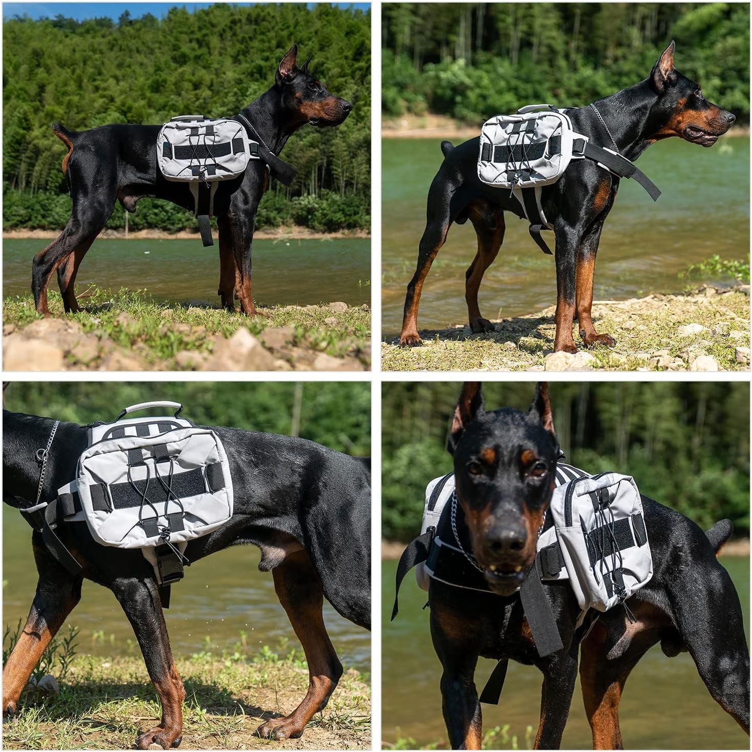 Large Dog Backpack, Outdoor Hound Saddle Bag Dog Pack with Side Pockets for Small Medium Large Dogs, Adjustable Tactical Dog Pack for Hiking, Travel, Camping, Training Gray M