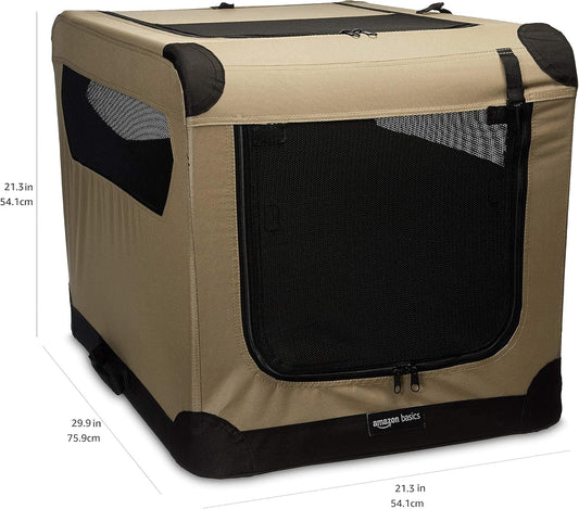 2-Door Collapsible Soft-Sided Folding Soft Dog Travel Crate Kennel, Medium (53 X 53 X 76 Cm), Tan