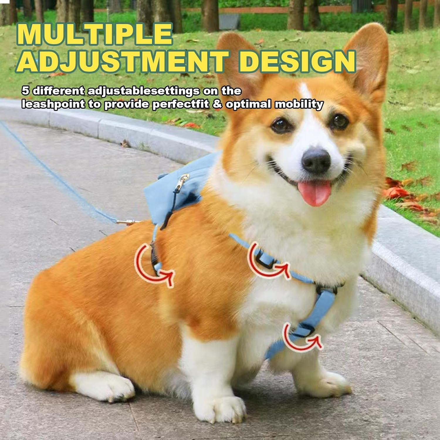 Dog Backpack Harness with Leash, Pet Self Carrier Adjustable Travel Hiking Walking Harness Backpack for Small Medium Dogs, Dog Poop Bag Dispenser
