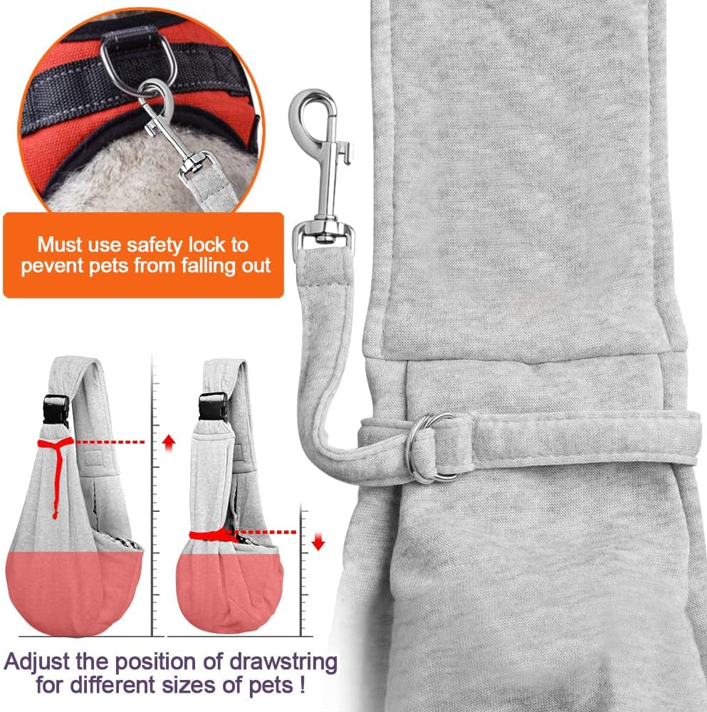Small Dog Sling Carrier - Zipper Pocket & Adjustable Strap - for 3-10 Lbs Pets(Grey)