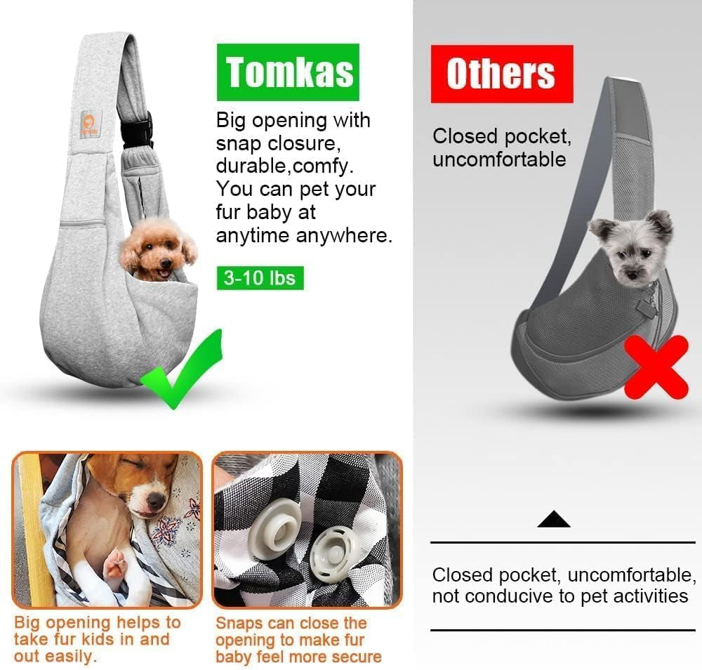 Small Dog Sling Carrier - Zipper Pocket & Adjustable Strap - for 3-10 Lbs Pets(Grey)