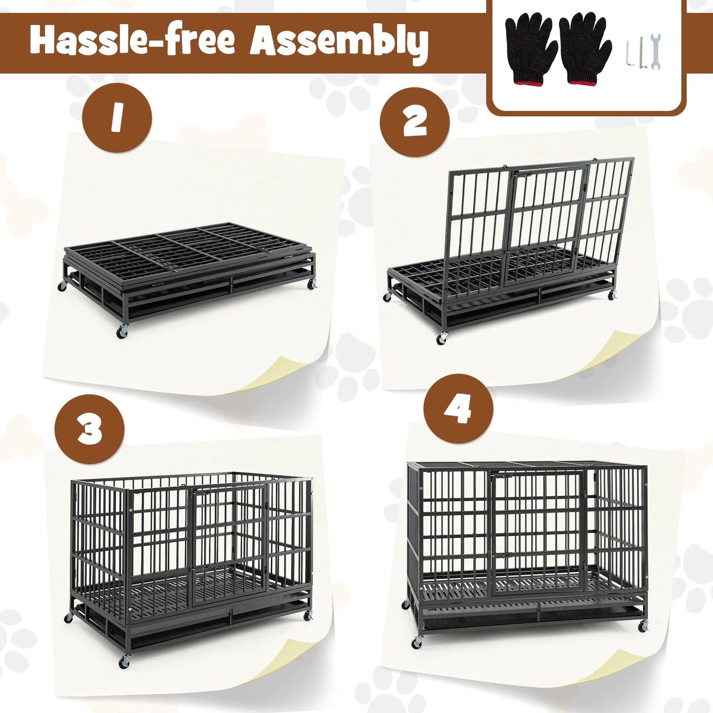 96/120Cm Metal Dog Cage Foldable with Double Door and Wheels