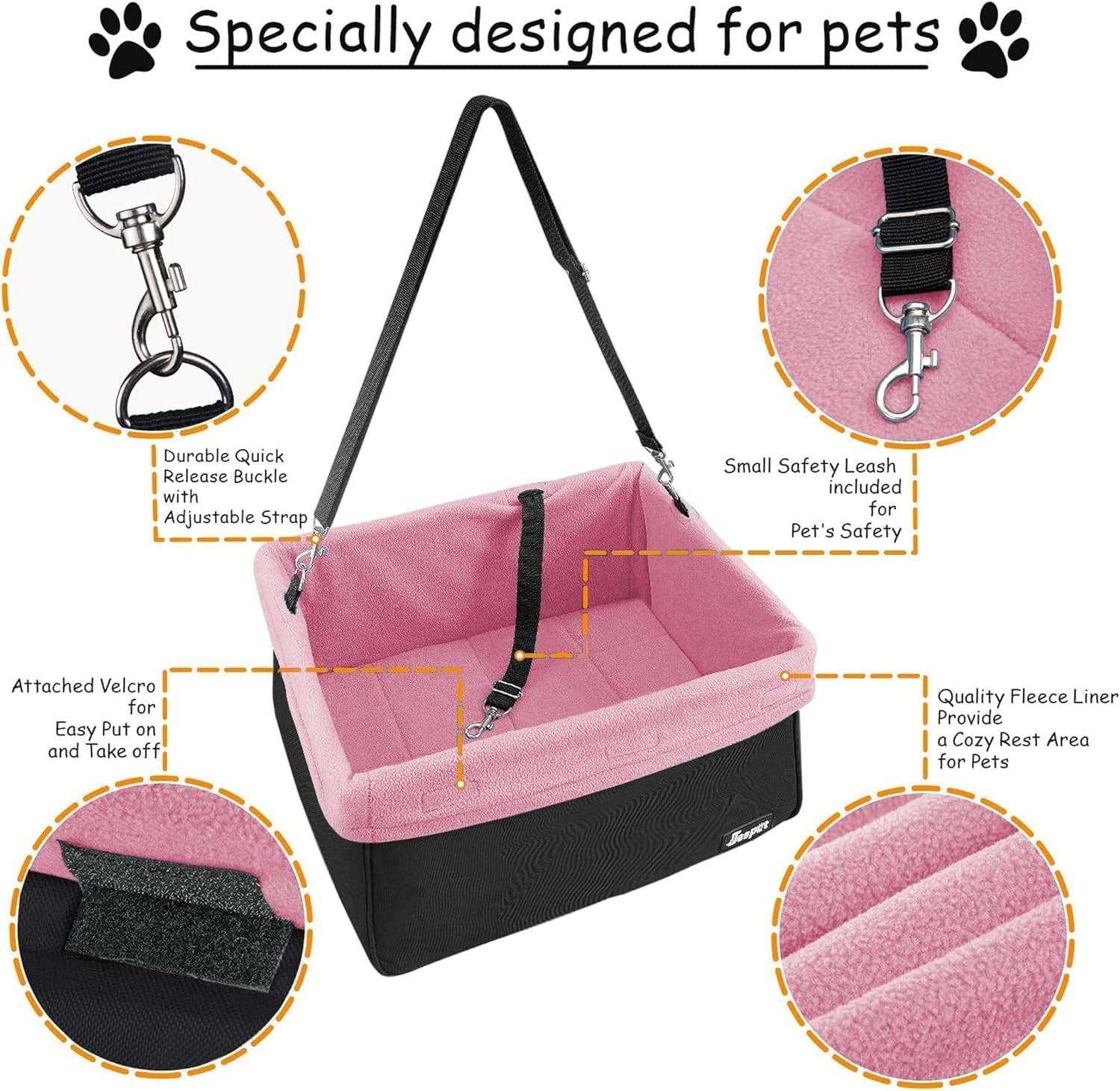 Car Travel Dog Booster Seats, Portable and Breathable Pet Seats Dog Carrier with Seat Belt, Travel Safety Lookout Dog Booster Seat 16-In