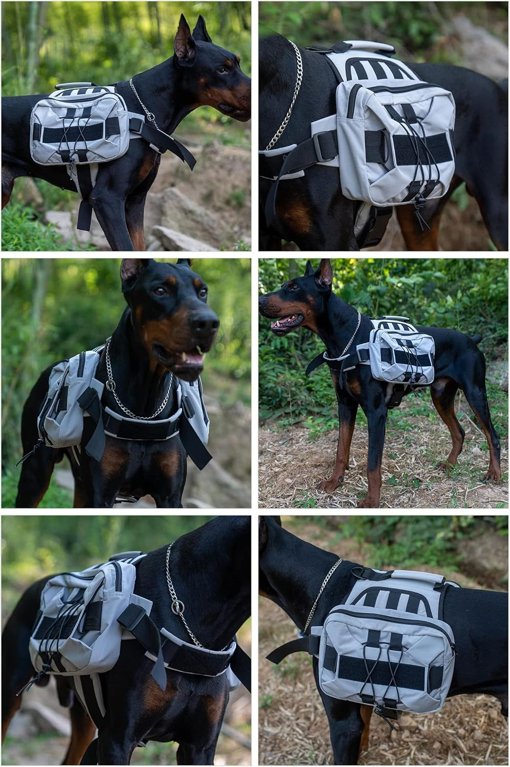 Large Dog Backpack, Outdoor Hound Saddle Bag Dog Pack with Side Pockets for Small Medium Large Dogs, Adjustable Tactical Dog Pack for Hiking, Travel, Camping, Training Gray M
