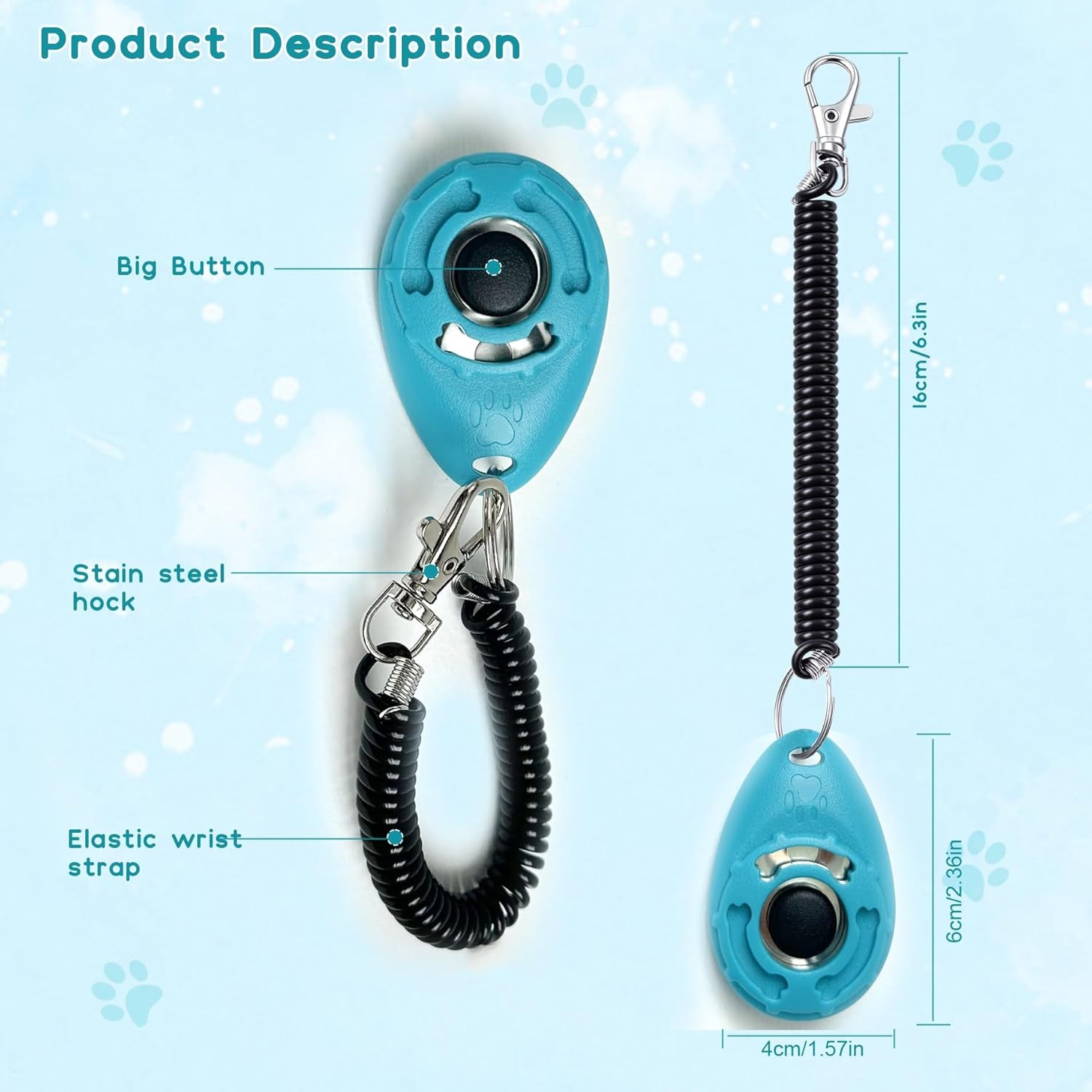 Pet Training Clicker with Wrist Strap - Dog Training Clickers (New Black + Blue)