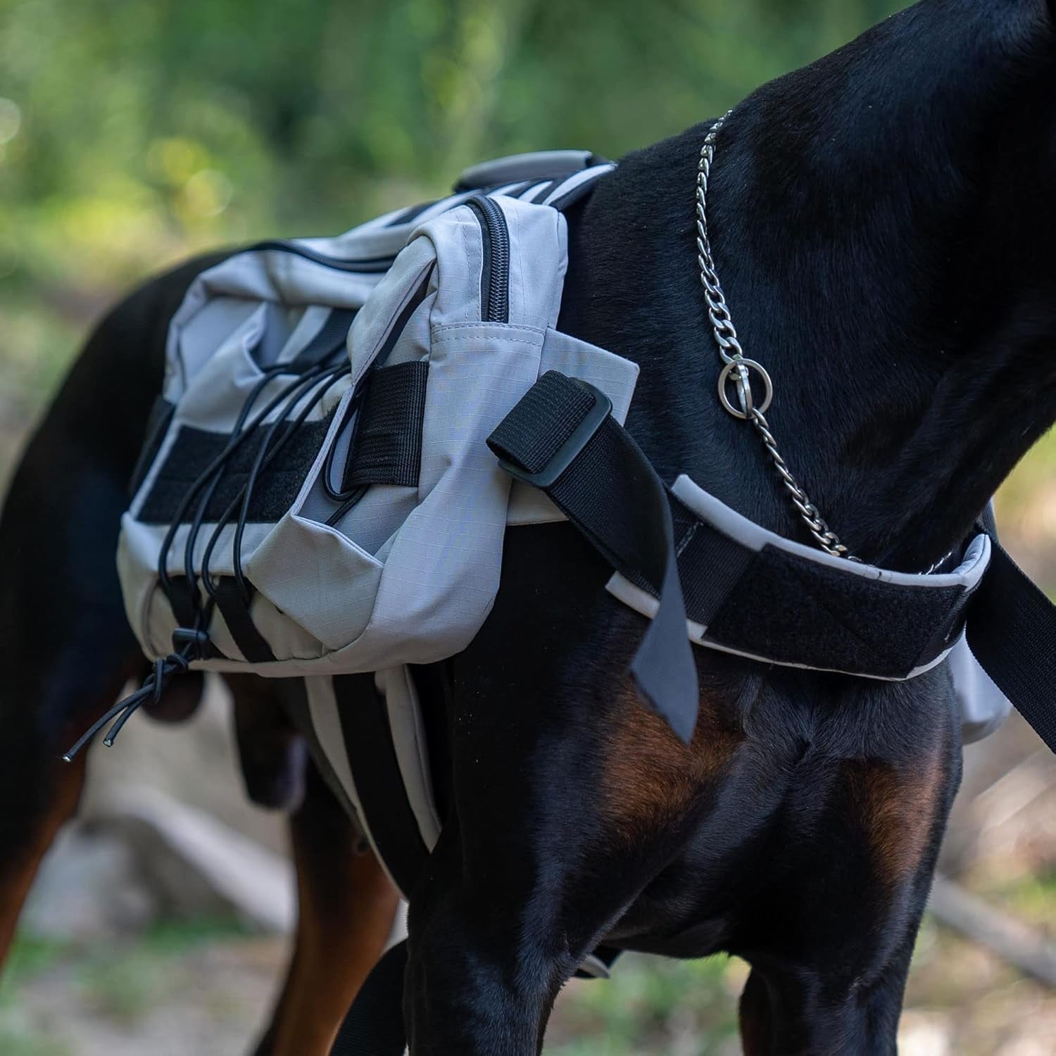 Large Dog Backpack, Outdoor Hound Saddle Bag Dog Pack with Side Pockets for Small Medium Large Dogs, Adjustable Tactical Dog Pack for Hiking, Travel, Camping, Training Gray M