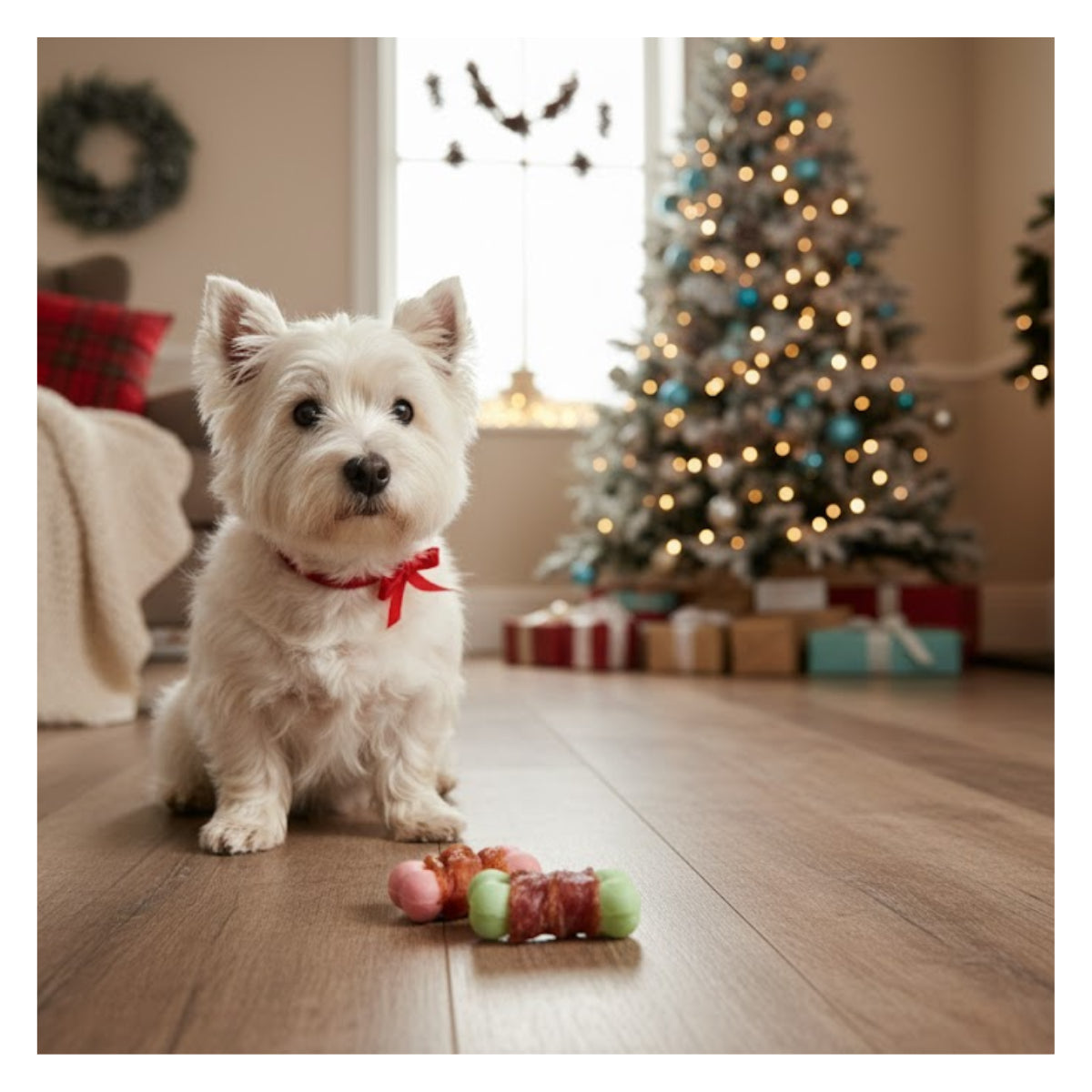 Christmas Dog Treats Pack of 4 Wrapped Biscuits Chicken Duck Festive Puppy Chews