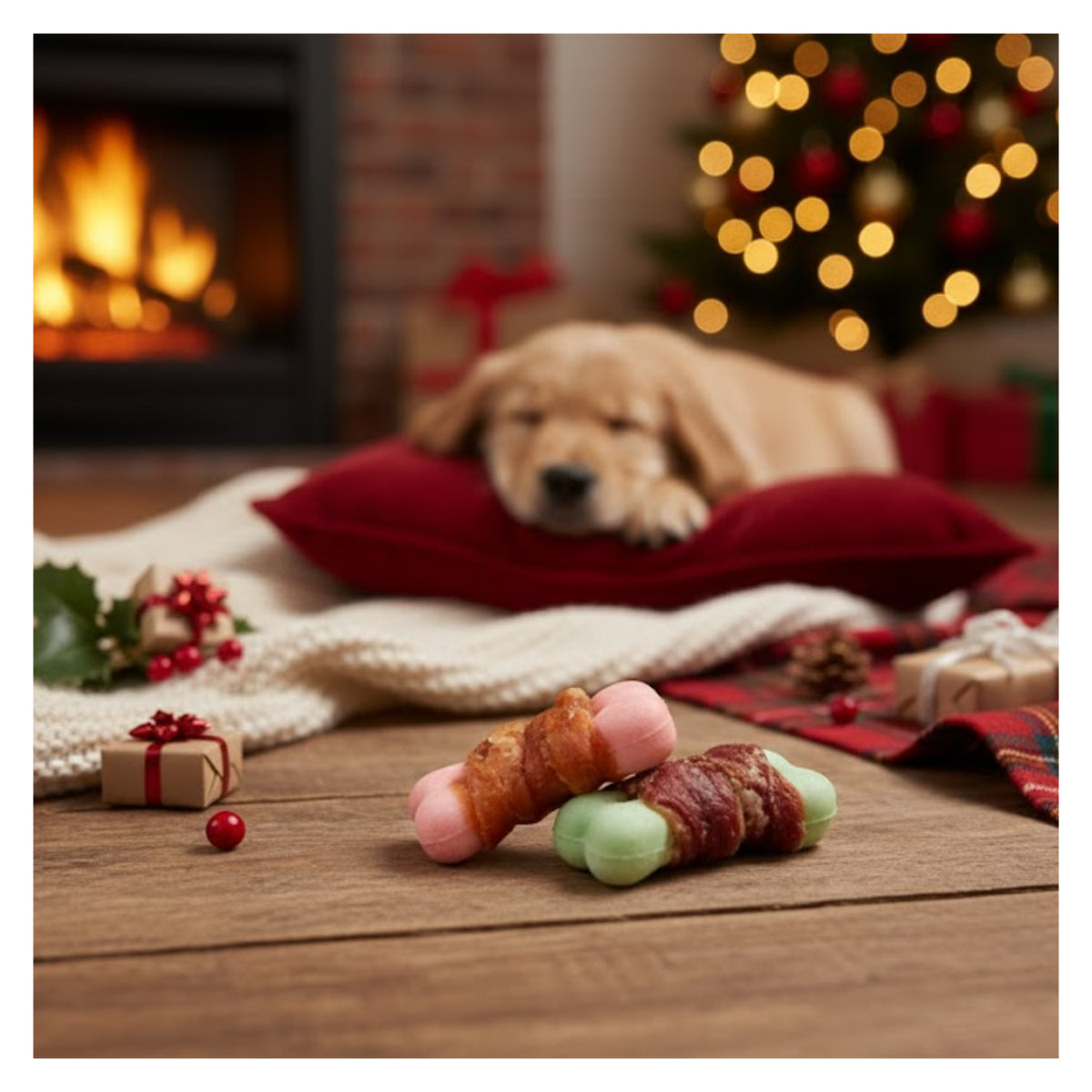 Christmas Dog Treats Pack of 4 Wrapped Biscuits Chicken Duck Festive Puppy Chews