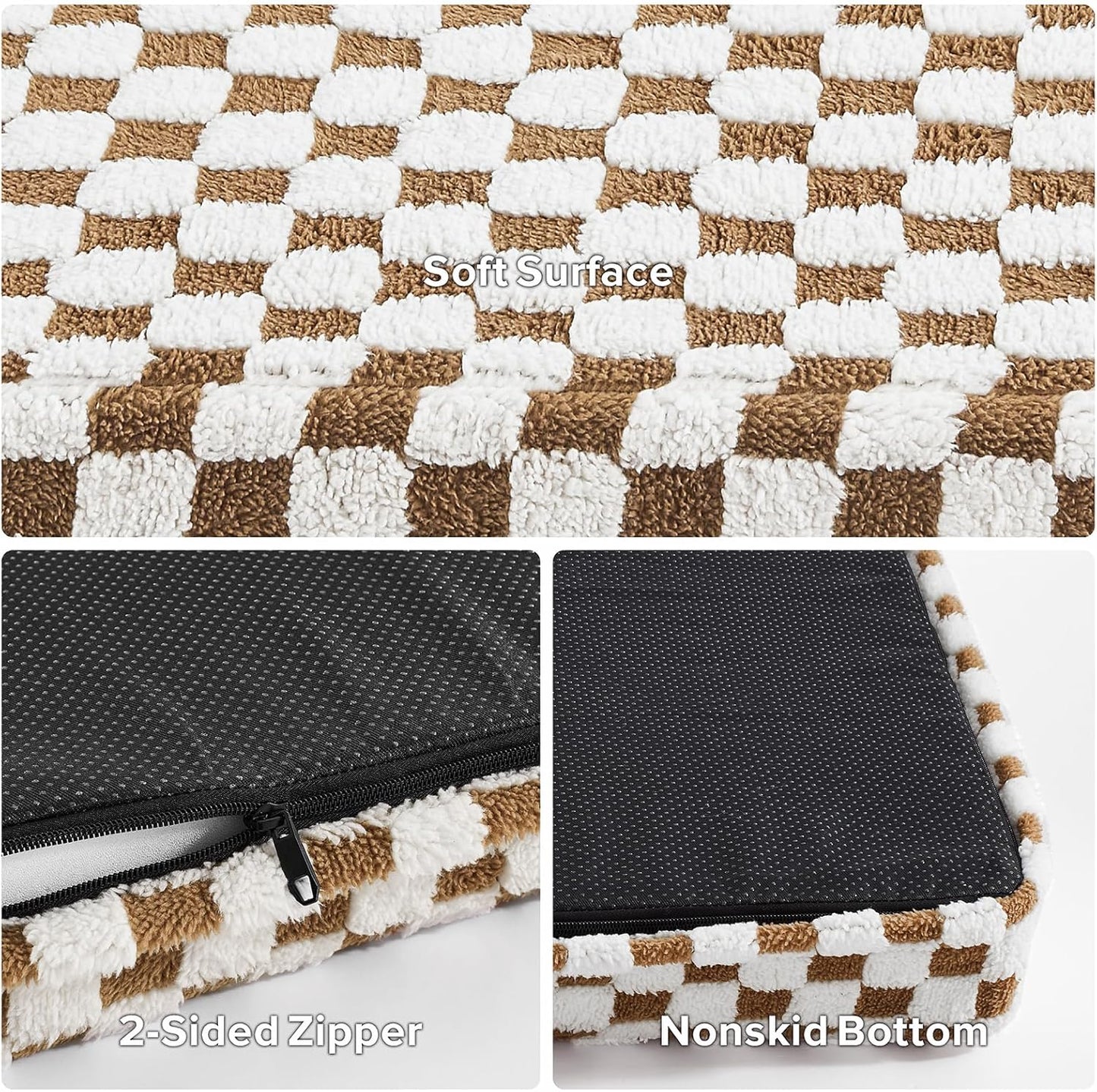Dog Bed for Medium Dogs, Large Orthopedic Dog Bed with Removable Washable Cover, Cute Modern Plush & Memory Egg Crate Foam Dog Bed(Brown)