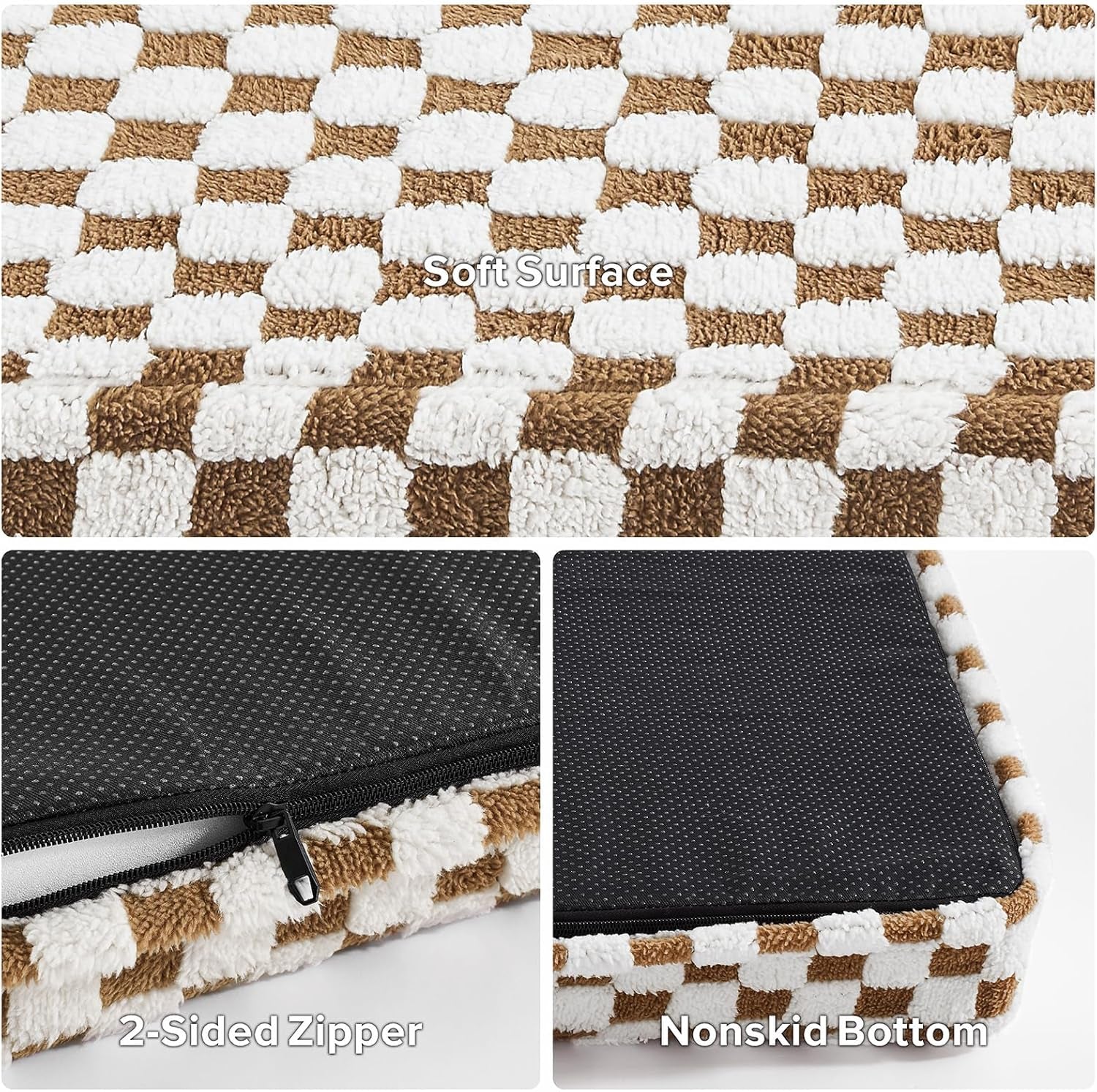 Dog Bed for Medium Dogs, Large Orthopedic Dog Bed with Removable Washable Cover, Cute Modern Plush & Memory Egg Crate Foam Dog Bed(Brown)