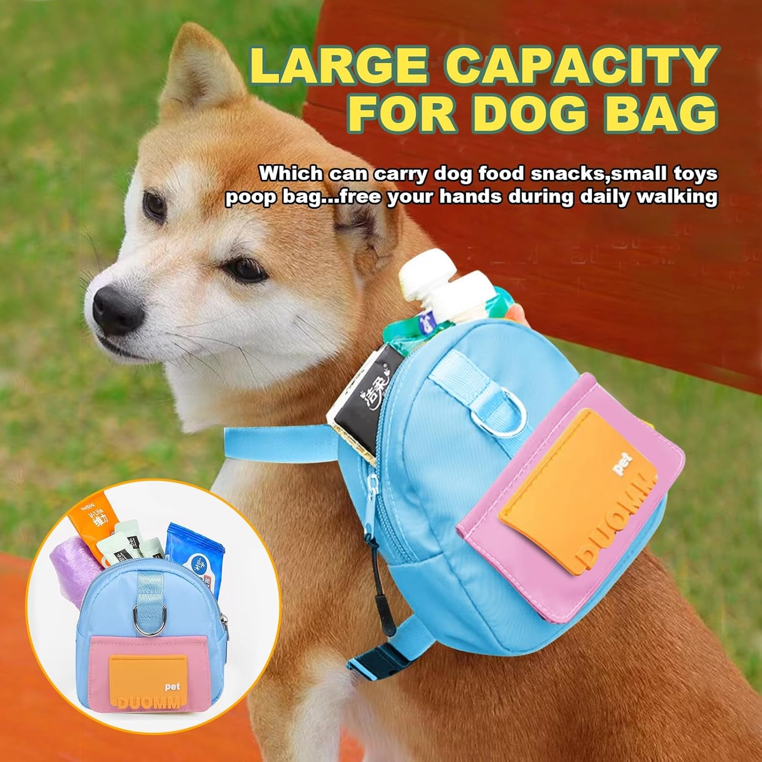 Dog Backpack Harness with Leash, Pet Self Carrier Adjustable Travel Hiking Walking Harness Backpack for Small Medium Dogs, Dog Poop Bag Dispenser