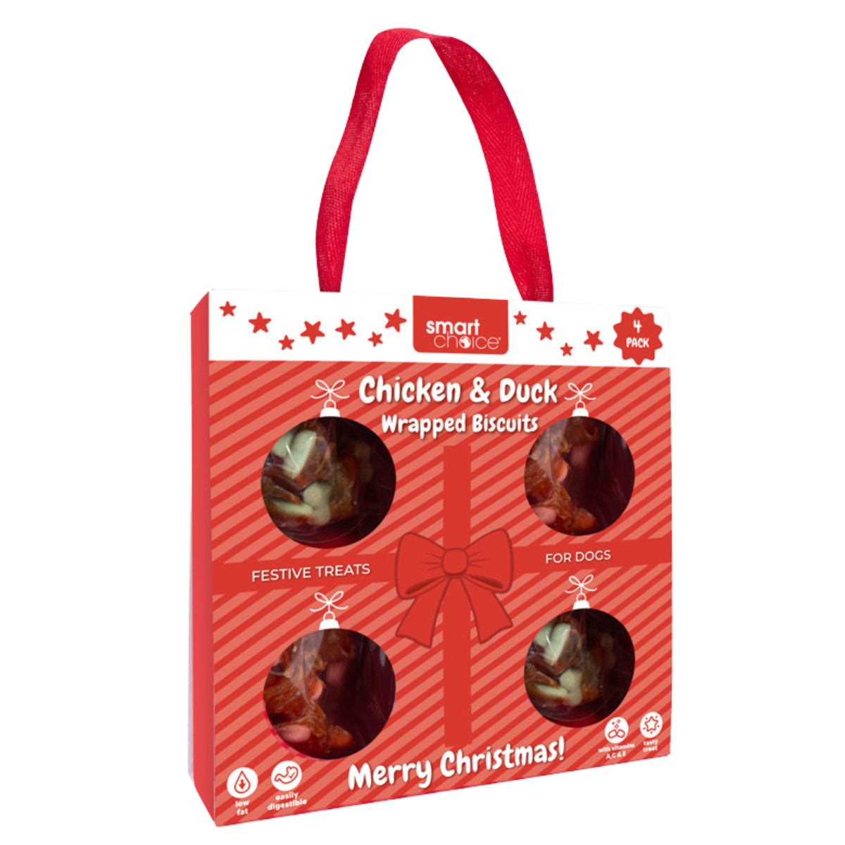 Christmas Dog Treats Pack of 4 Wrapped Biscuits Chicken Duck Festive Puppy Chews