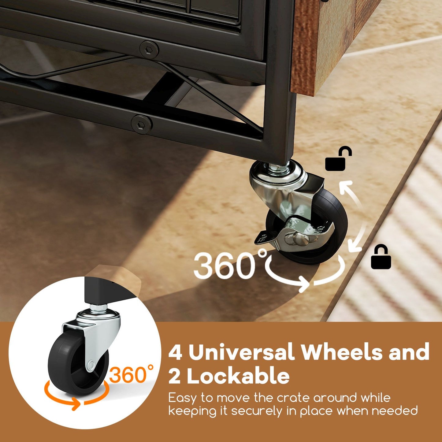 Dog Crate Furniture with 3 Lockable Doors and Flip-Up Top