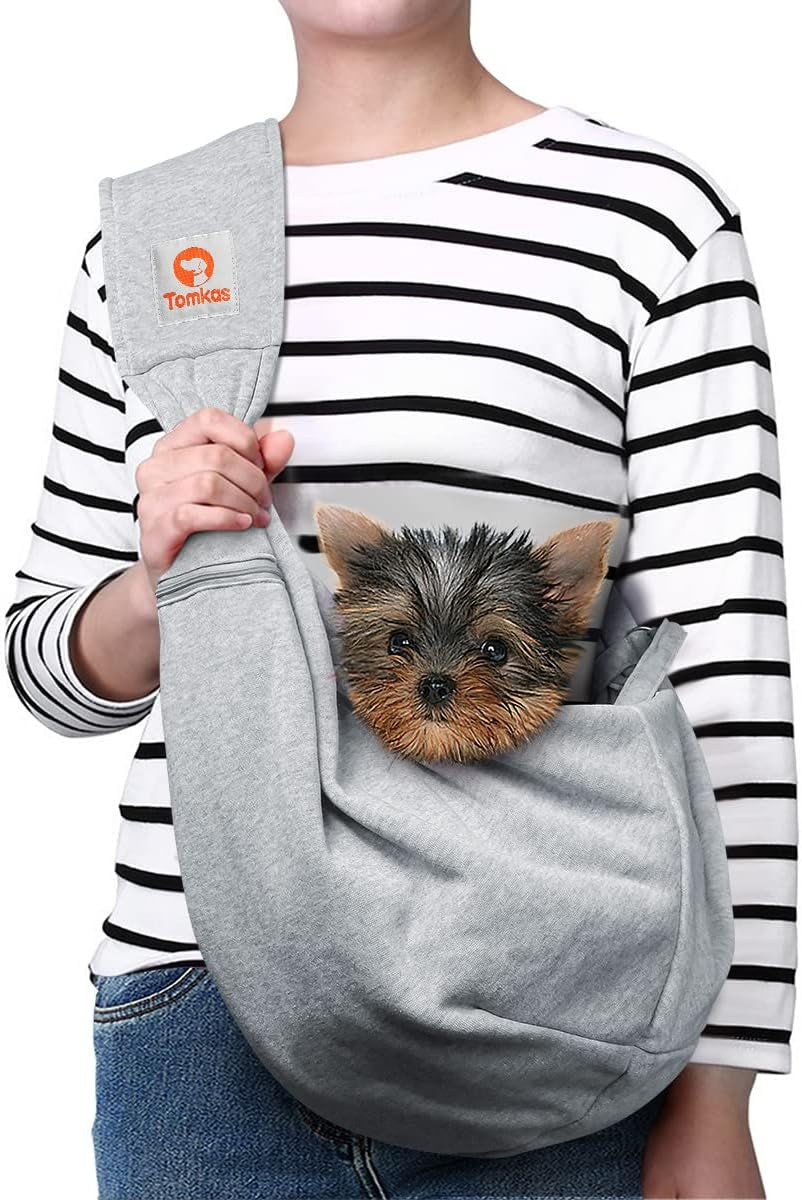 Small Dog Sling Carrier - Zipper Pocket & Adjustable Strap - for 3-10 Lbs Pets(Grey)