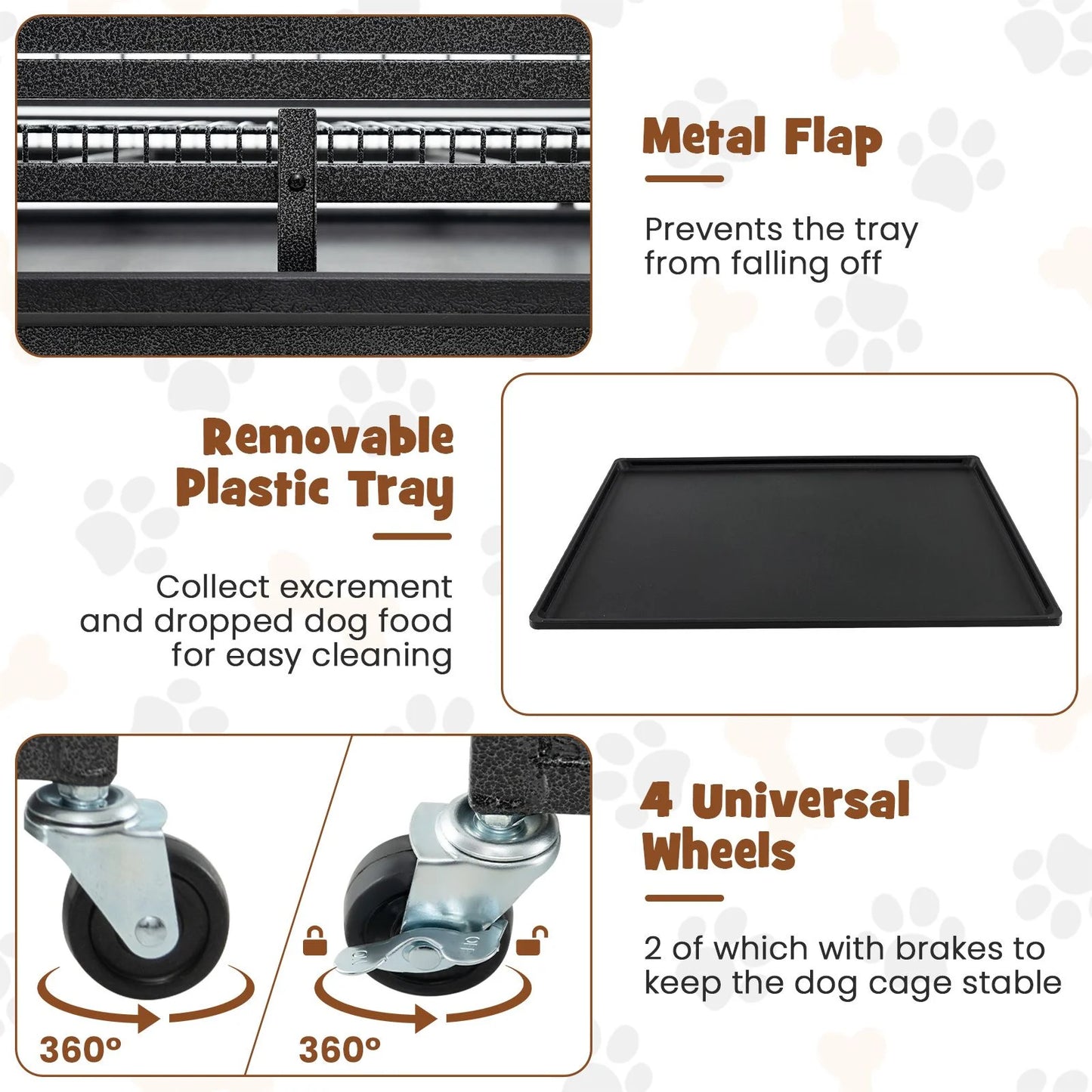 96/120Cm Metal Dog Cage Foldable with Double Door and Wheels