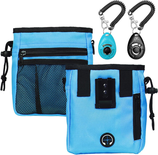 Dog Treat Pouch Dog Clicker Training Kit, Dog Training Treat Pouch Dog Clicker for Training, 3 Ways to Wear Easily Carries Treat Pouches for Pet Training (Blue)