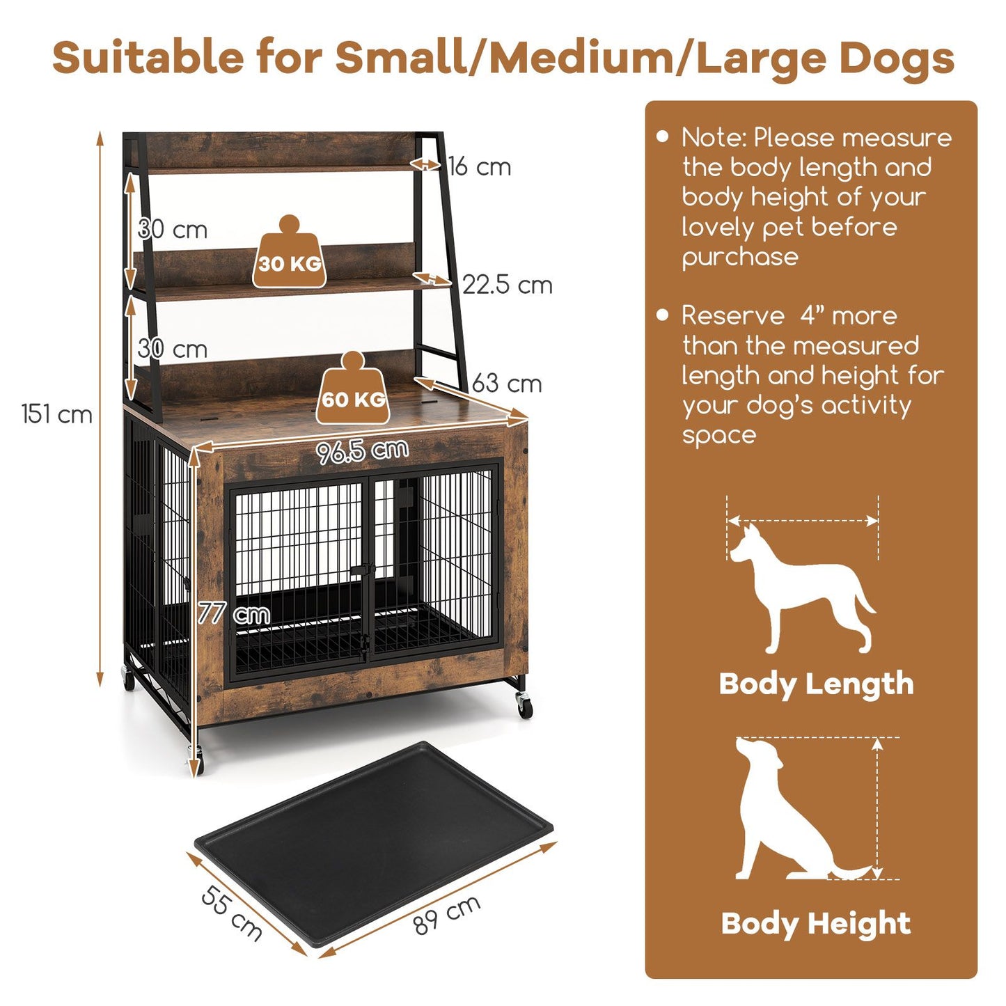 Dog Crate Furniture with 3 Lockable Doors and Flip-Up Top