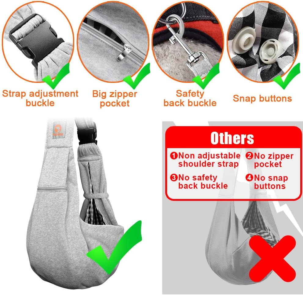 Small Dog Sling Carrier - Zipper Pocket & Adjustable Strap - for 3-10 Lbs Pets(Grey)